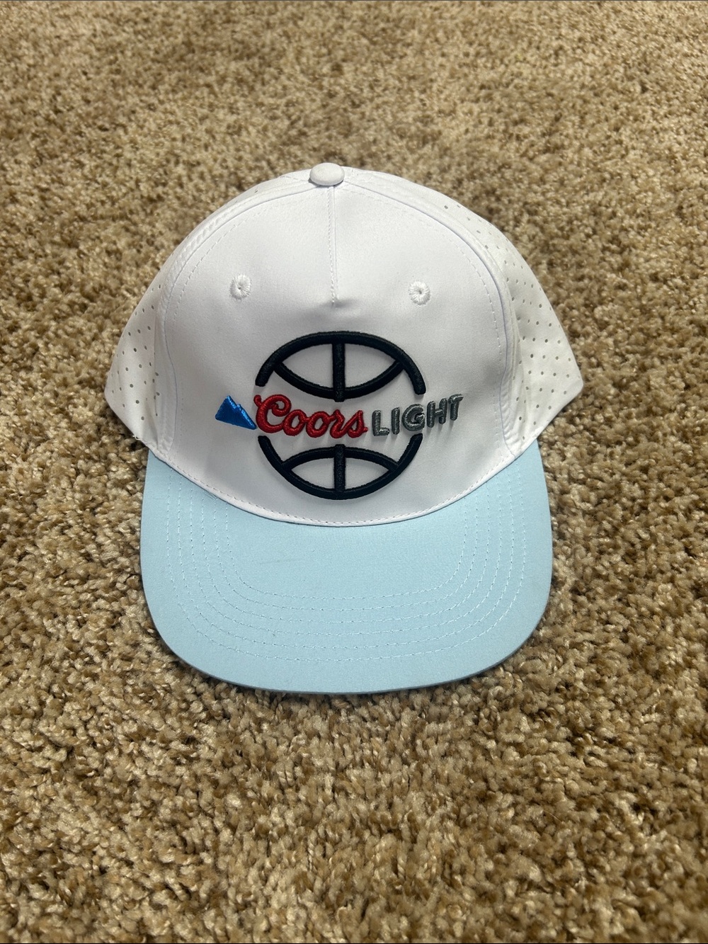 Coors Light Embroidered Logo Cap in White and Light Blue